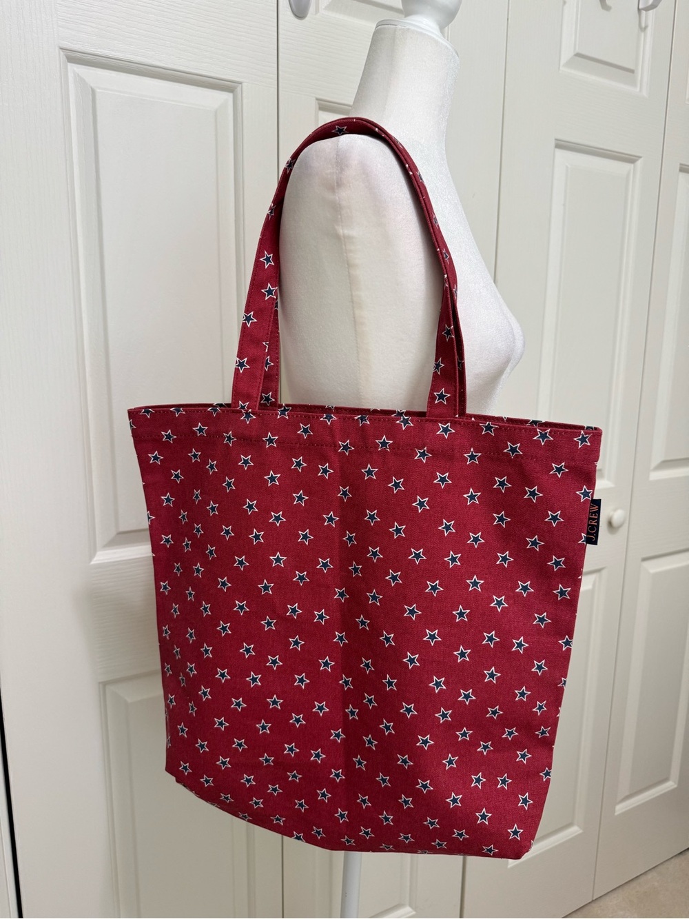 J.Crew Red Star Print Canvas Tote Bag NWOT